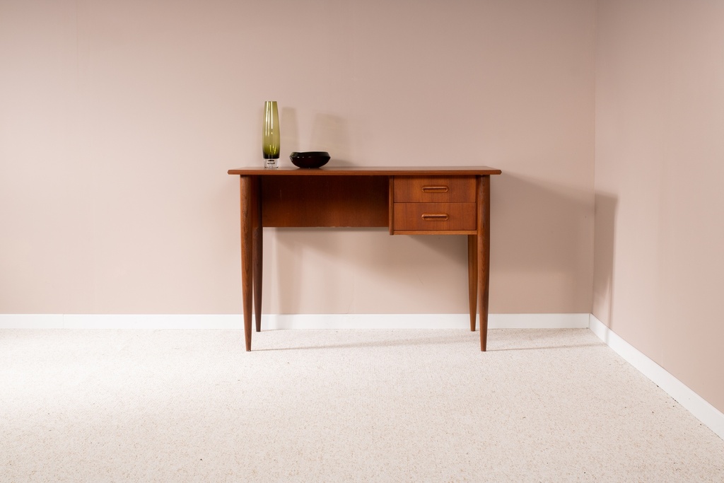 Bureau scandinave en teck, 2 tiroirs - 1