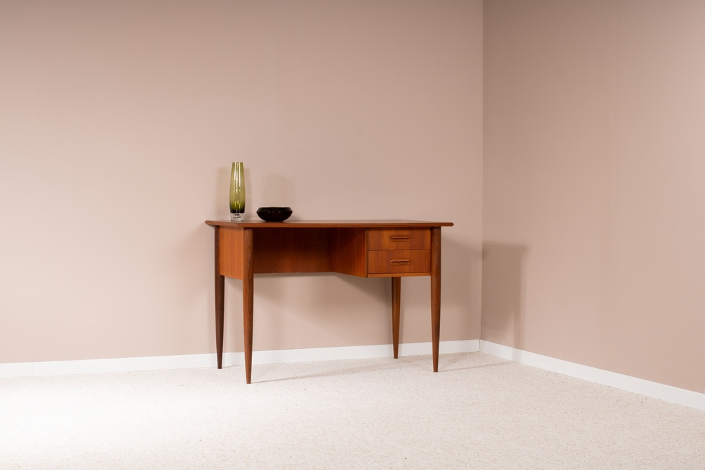 Bureau scandinave en teck, 2 tiroirs